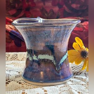 💜🌼Artisan Japanese Style Ikebana Vase - Purple Nebula Glaze - Signed✨🌼💜 3.75”